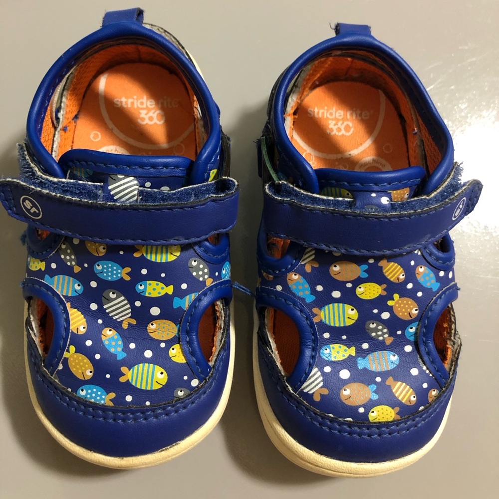 Stride Rite Memory Foam Blue Baby  Fish-Print Sandals